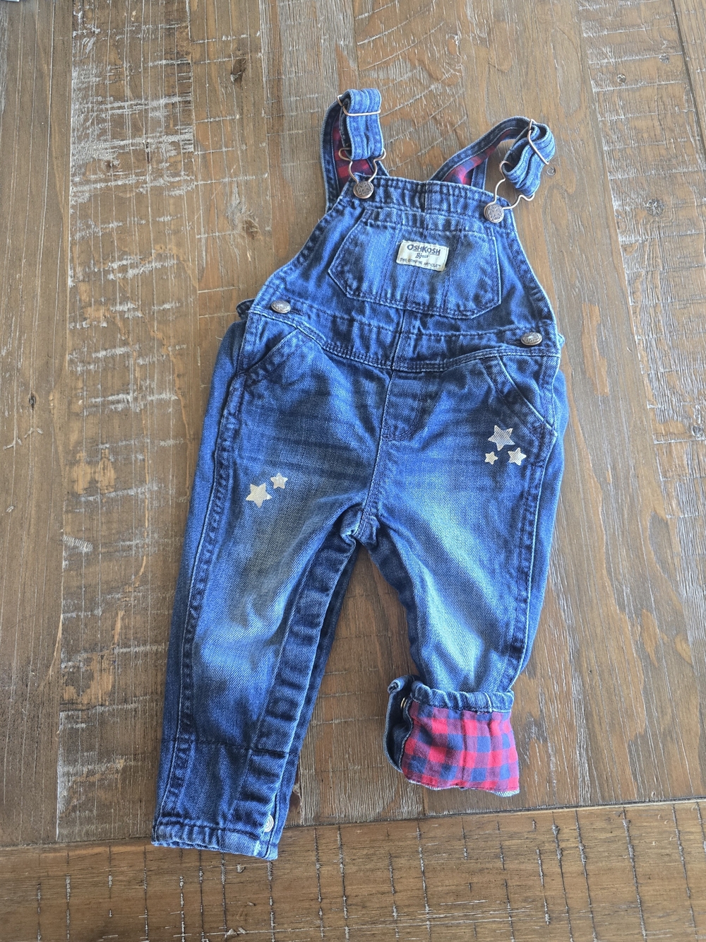 OshKosh B'gosh Dark Blue Denim Overalls with Star Appliqués Size 9-12 M